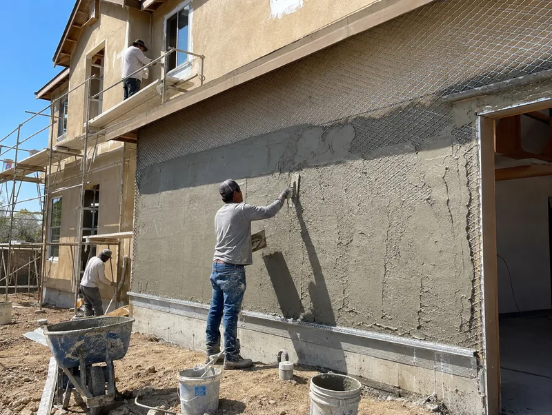 Brown coat worked over metal lath on a framed wall