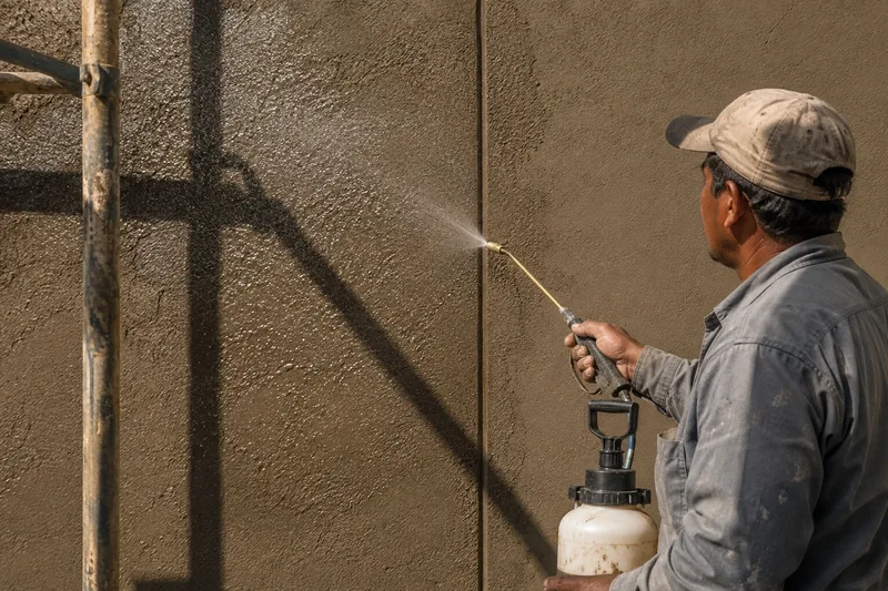 Fresh plaster kept damp with a fine mist while it cures