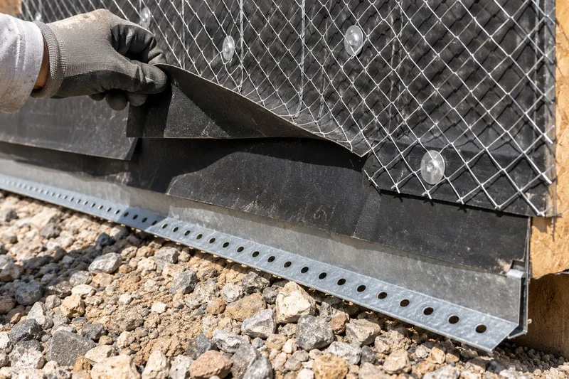 Two layers of water-resistive barrier lapped over the weep screed flange